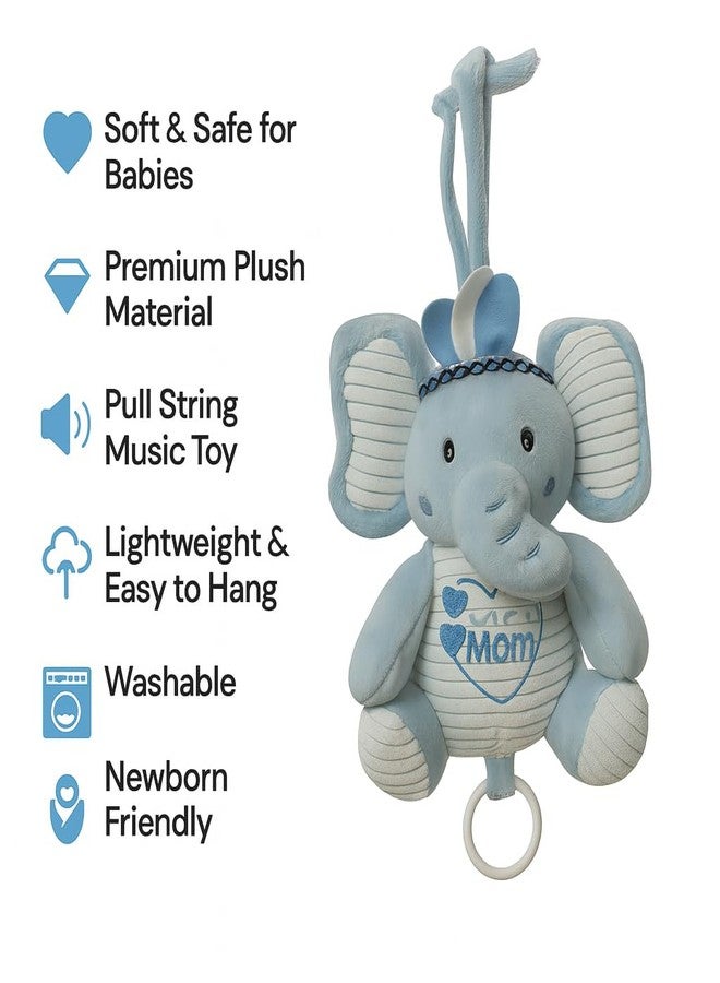DTR Creation Baby Elephant Musical Hanging Toy - Pull String Lullaby Plush Toy for Crib, Cot, Car Seat & Stroller | Soft Newborn Music (Blue-1) - Image 2